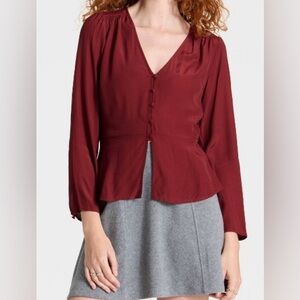A new day maroon button down flowy shirt. SZ XL. V-neck 5 button‎ closure. NWT